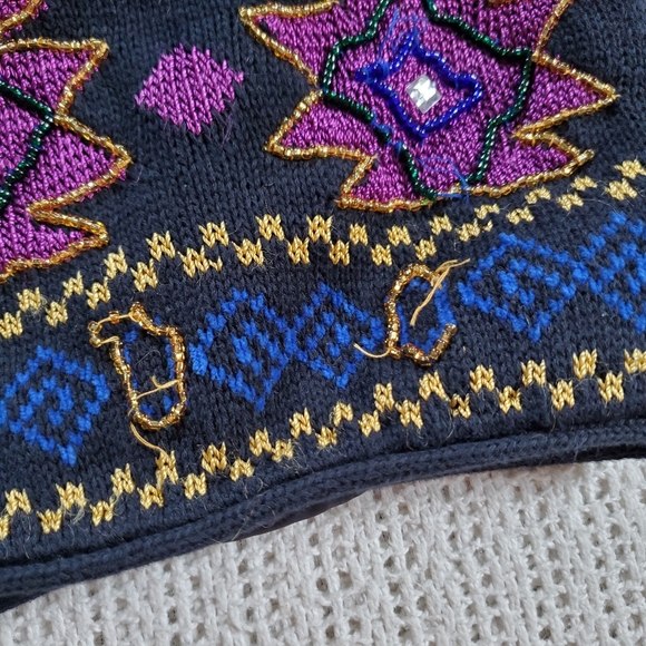 Vintage All Week Cardigan Sweater Women's Large Geometric Embroidered Beaded - Picture 11 of 11